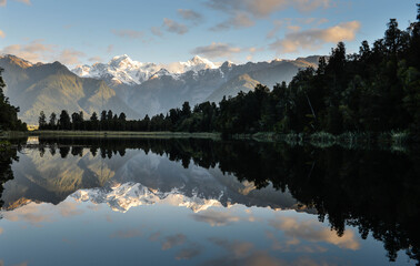 Landscape of Lake matheson in new zealand southland