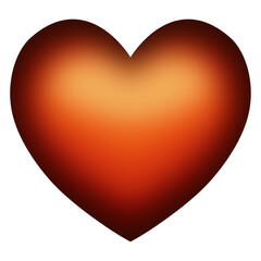 Vectorial isolated heart in gradient lava and fire orange and brown color, volume heart shape on white background, vector symbol of love, icon and design element.	