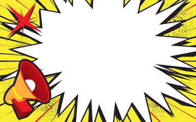 Obraz premium Megaphone with chat bubble. Loudspeaker with empty speech bubble. Creative design banner for print or web, media, promotional material, web app banner, for web sites and social networks. Vector