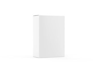 White blank cardboard package box mockup template on isolated white background, ready for design presentation, 3d illustration