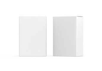 White blank cardboard package box mockup template on isolated white background, ready for design presentation, 3d illustration