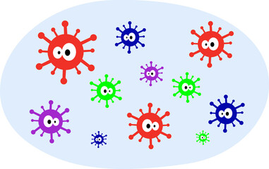 colorfull viruses. vector illustration image of the cute character of the covid 19 virus, corona virus or bacteria. for logos, symbols, icons, wallpapers, backgrounds, android app or web