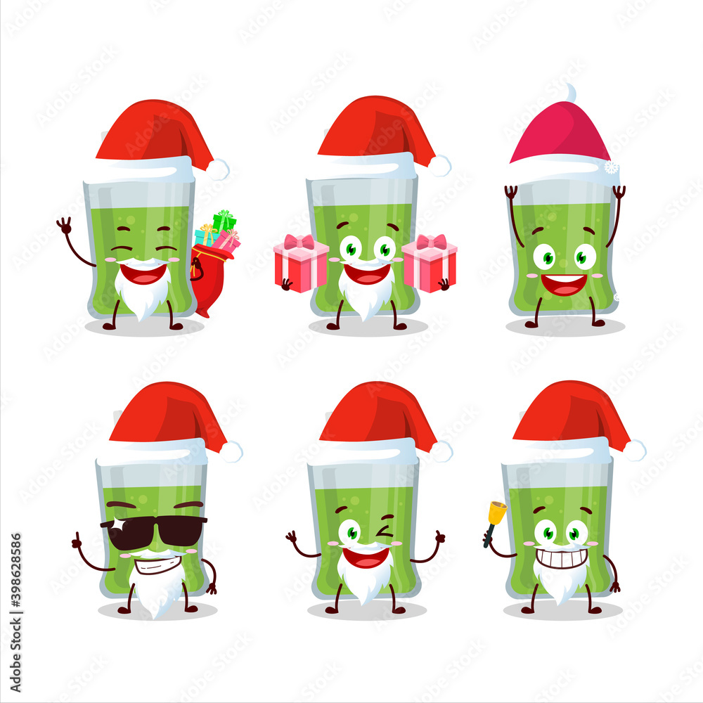 Poster Santa Claus emoticons with green apple juice cartoon character