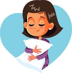 Cute Little Girl Holding Pillow Ready to Sleep