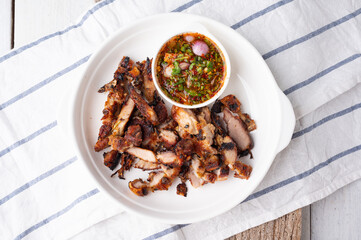 Grilled Pork with Spicy Dip , Thailand Street Food