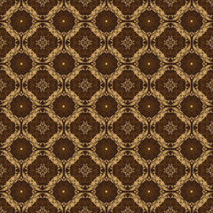 Vintage circle motifs design on Kawung batik with blend brown and golden color concept.