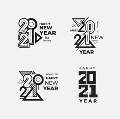 Set of 2021 Happy New Year logo text design. 2021 number design template. Lettering of 2021 symbol black color