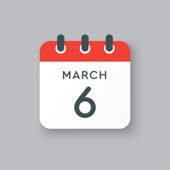 Fototapeta premium Icon day date 6 March, template calendar page