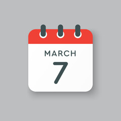 Icon day date 7 March, template calendar page
