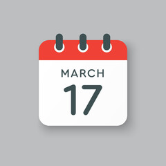 Icon day date 17 March, template calendar page