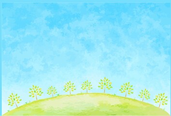 青空と木々の風景イラスト