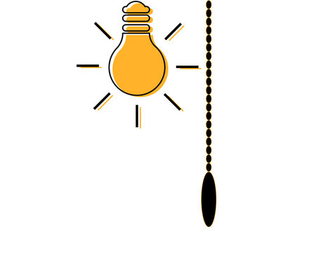 Light bulb sign with a cord-shaped switch. Idea switch