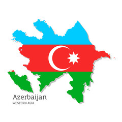 Fototapeta premium Map of Azerbaijan with national flag. Highly detailed editable map of Azerbaijan, Western Asia country territory borders. Political or geographical design element vector illustration white background