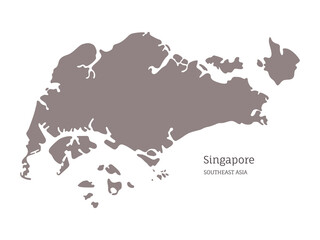 Silhouette of Singapore country map and national flag. Highly detailed gray map of Singapore, Southeast Asia country territory borders vector illustration on white background
