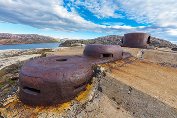 Military bunker of ww2 on Barents sea shoreline