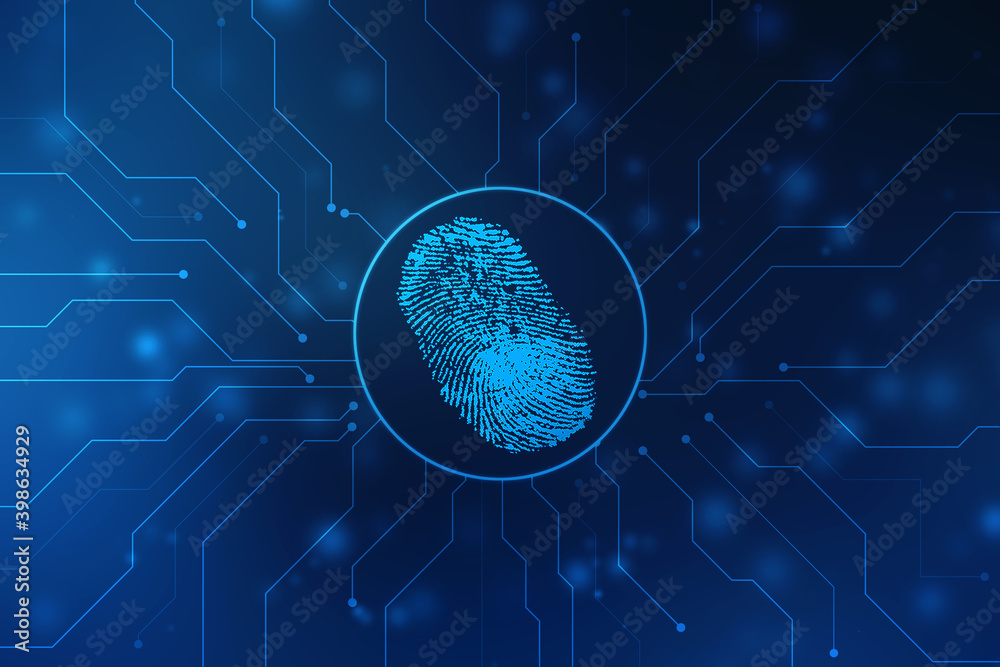 Poster fingerprint integrated in a printed circuit, releasing binary codes. fingerprint scanning identifica