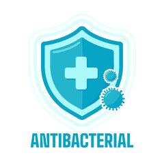 Obraz premium Green protective shield with a plus sign in the middle. Concept of protection from virus