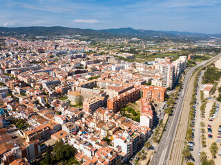 Fototapeta na wymiar View from drone on summer seascape of Mataro in the Spain.