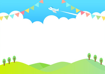 A4サイズ　ほのぼのした空とフラッグガーランドのフレーム