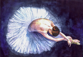 Ballerina painting by watercolor - obrazy, fototapety, plakaty