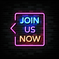 Fototapeta na wymiar Join Us Now Neon Signs Vector. Design Template Neon Style