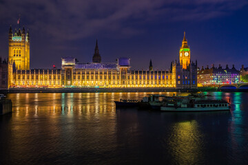 Big Ben and Westminster at night in London. England 