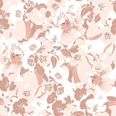 Delicate Nude flowers pattern. Vector seamless floral design.