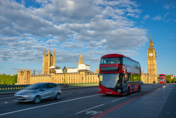 Fototapeta na wymiar Big Ben and Westminster bridge in morning light. London, England