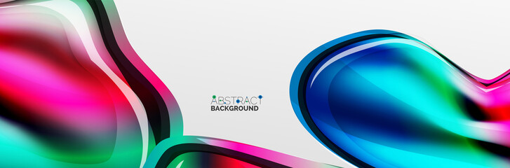 Vector abstract background, flowing liquid style bubble with metallic, color quicksilver chrome texture and color glow effects