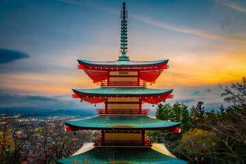 Chureito Pagoda at sunset in Japan