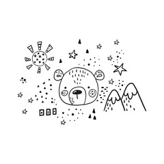 Cute hand drawn bear childish print. Childish print for apparel, nursery decoration, cards,posters, t-shirt. Vector Illustration
