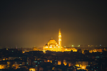 Suleymaniye Mosque viewed at night. Istanbul. Turkey