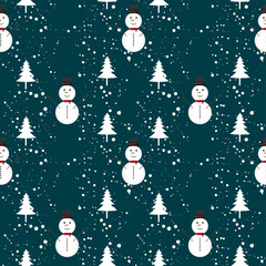 graphics design seamless snowman and snow for Card Merry Christmas vector illustration