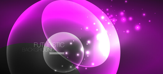 Neon ellipses abstract backgrounds. Shiny bright round shapes glowing in the dark. Vector futuristic illustrations for covers, banners, flyers and posters and other