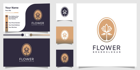 Flower logo with unique and fresh concept and business card design Premium Vector