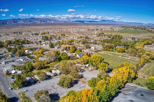 Aerial View of Autumn Colors in the small Nevada town of Alamo