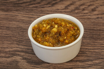 Green spicy sauce in the bowl