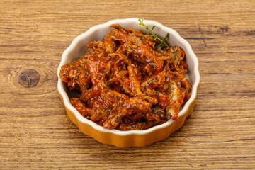 Canned anchovy in tomato sauce