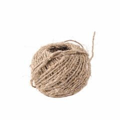 A ball of string isolated on a white background. Close up