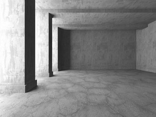 Dark Concrete Wall Architecture. Empty Room