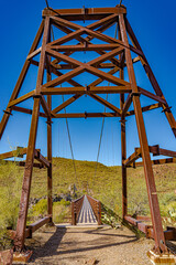 A suspension bridge over the Verde River built by the local ranchers for their sheep