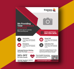 Health Care Solutions Red And Black Color Theme  flyer design