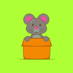Cute Mouse Playing Box Cartoon