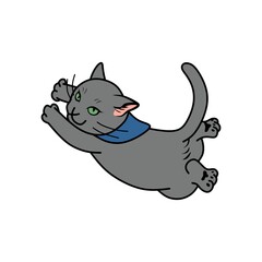 vector graphic illustration of cute cat animal mascot jumping to catch prey
