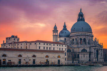 Fototapeta na wymiar Santa Maria della Salute cathedral at sunset in Venice. Italy