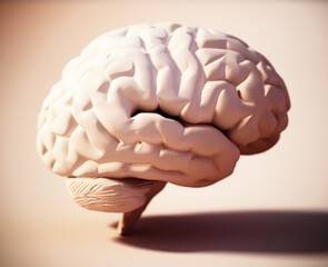 Human brain standing on soft color background. 3D illustration