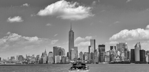 NEW YORK CITY - JUNE 2013: Tourist boat with Manhattan view
