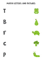 Match letters with pictures. Beginning sounds game for kids.