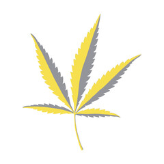 Green Hemp leaf with 2021 colors (Ultimate Gray + Illuminating). Trend illustration for your design. Cannabis vector icon. Isolated vector illustration.
