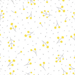 Ornamental plants seamless pattern with 2021 colors (Ultimate Gray + Illuminating). Trend background for your design. Vector seamless pattern, can be used for fabrics, wallpaper, web, card.